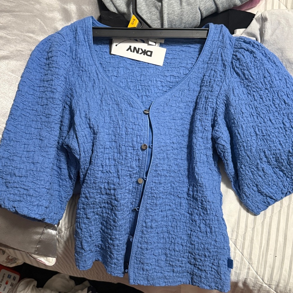 DKNY Blue button down blouse shirt